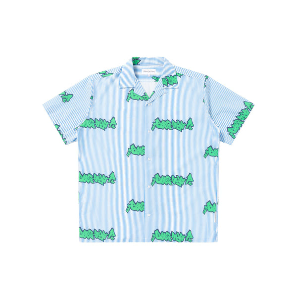 BEEZ-EYE-P STRIPED OPEN COLLAR SHIRT BLUE
