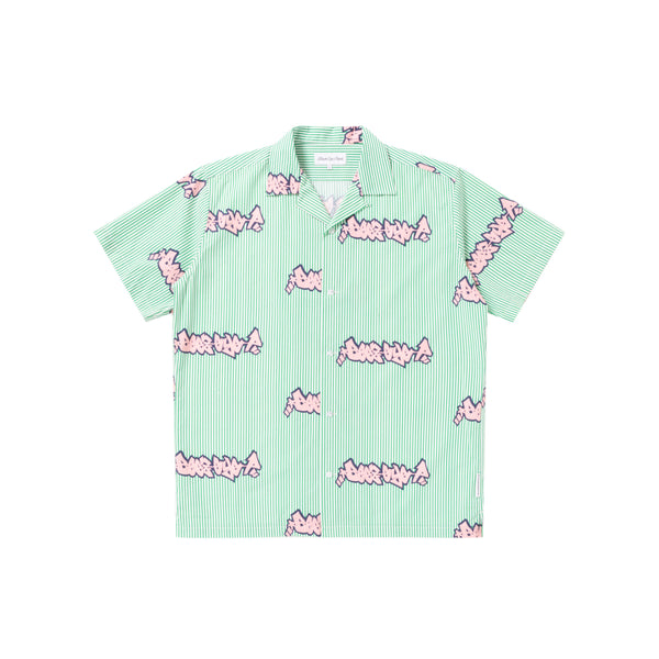 BEEZ-EYE-P STRIPED OPEN COLLAR SHIRT GREEN
