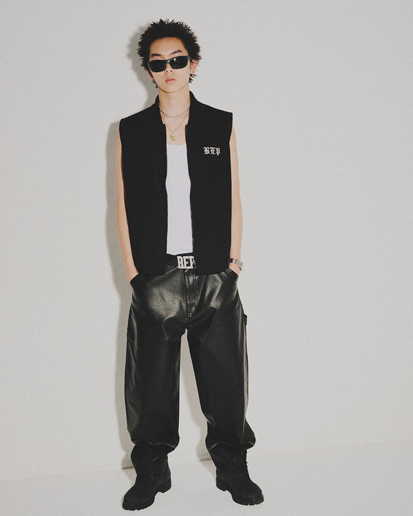 3 LETTER OE WASHED BIKER VEST BLACK