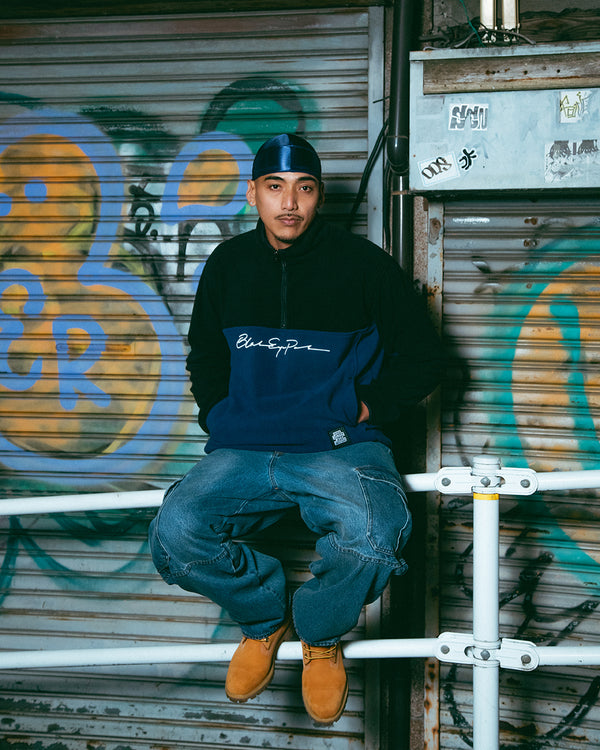 AUTOGRAPH LOGO HALF ZIP 2 TONE FLEECE NAVY