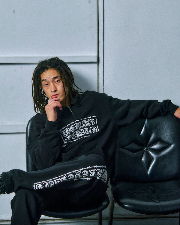 BARBED WIRE LOGO KOBE TERRY HALF ZIP SWEAT HEATHER GRAY
