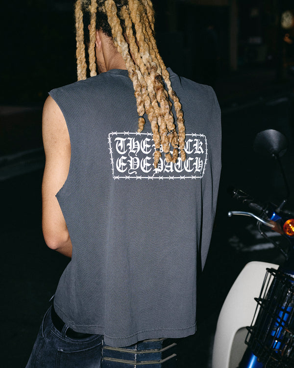BARBED WIRE LOGO SLEEVELESS TEE WASHED BLACK