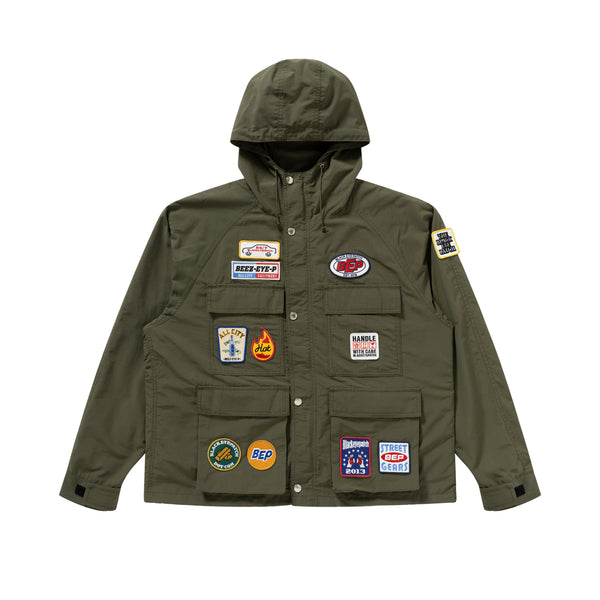 Patched Logos Nylon Mountain Jacket, Olive