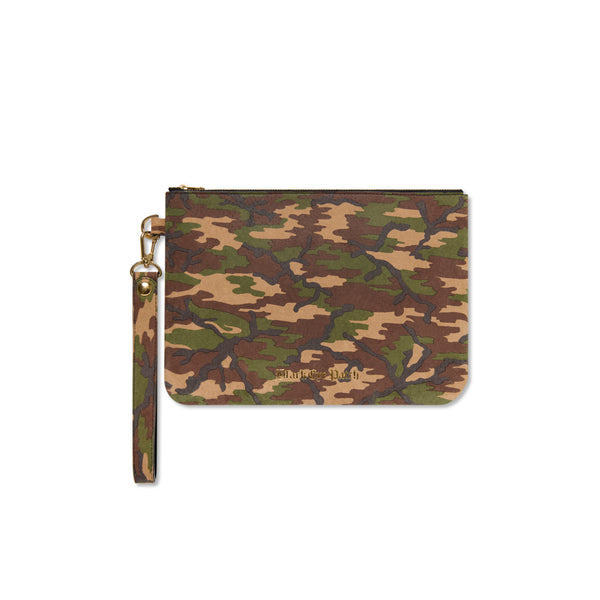 CAMOUFLAGED LEATHER CLUTCH BAG WOODLAND CAMO