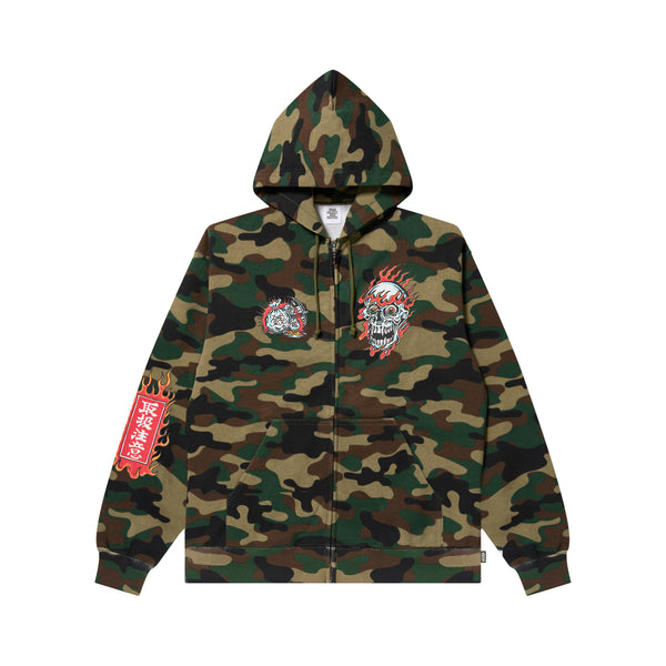 UE SKULL MONEY DRAGON ZIP HOODIE WOODLAND CAMO