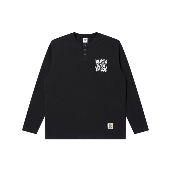 TRAP METAL LOGO HENLEY NECK L/S TEE BLACK