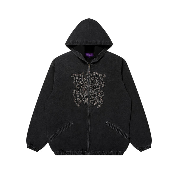 METAL LOGO HOODED DENIM JACKET BLACK