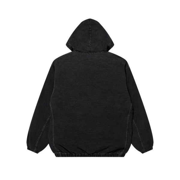METAL LOGO HOODED DENIM JACKET BLACK