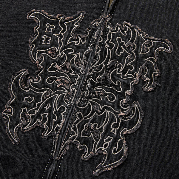 METAL LOGO HOODED DENIM JACKET BLACK
