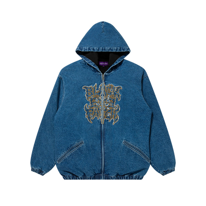Metal Logo Hooded Denim Jacket, Indigo