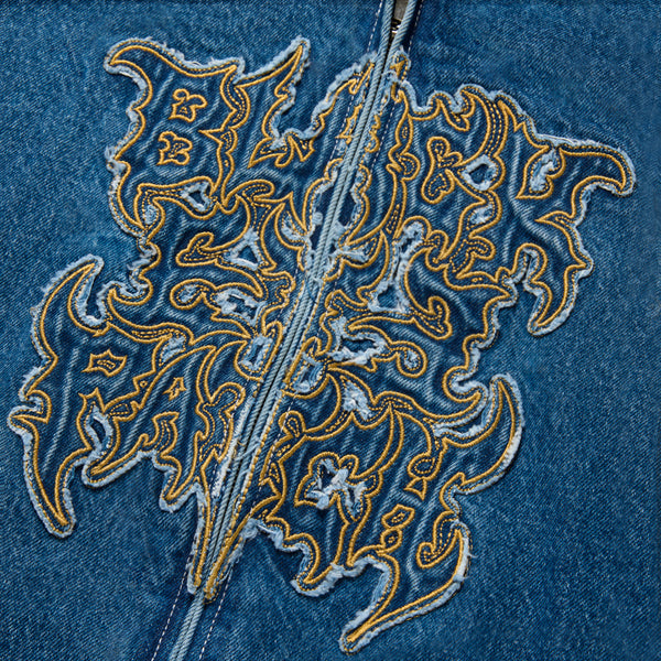 METAL LOGO HOODED DENIM JACKET INDIGO