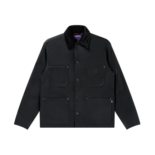 OG LABEL FAUX LEATHER COVERALL JACKET BLACK