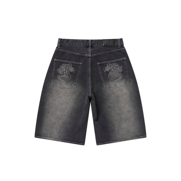 OG DRAGON BAGGY DENIM SHORTS BLACK