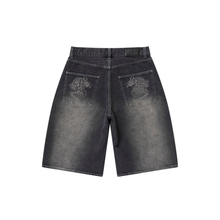OG DRAGON BAGGY DENIM SHORTS BLACK