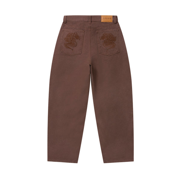DRAGONS EMBROIDERED WASHED BAGGY PANTS BROWN
