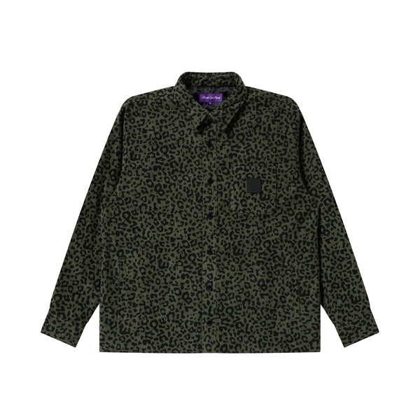 LEOPARD PATTERNED QUILTED SHIRT JACKET SAGE