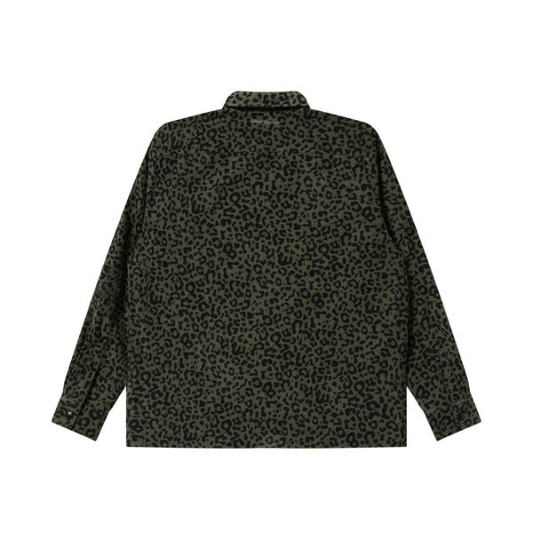 LEOPARD PATTERNED QUILTED SHIRT JACKET SAGE