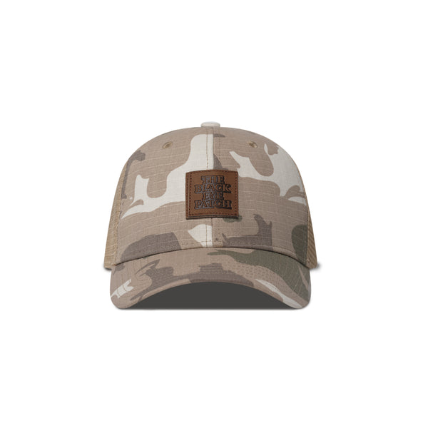 LEATHER PATCHED MESH CAP SAND CAMO