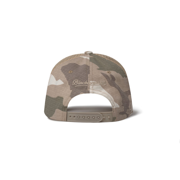 LEATHER PATCHED MESH CAP SAND CAMO