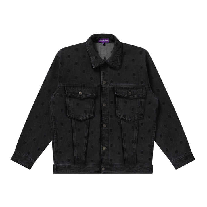 DOLLAR SIGN PATTERNED DENIM JACKET BLACK