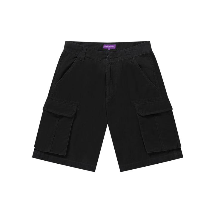 OG LABEL WASHED CARGO BAGGY SHORTS BLACK