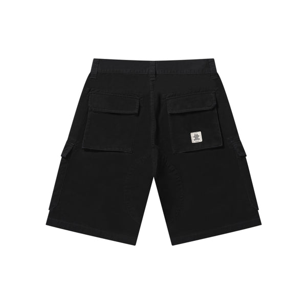 OG LABEL WASHED CARGO BAGGY SHORTS BLACK