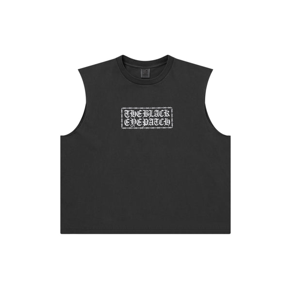 BARBED WIRE LOGO SLEEVELESS TEE WASHED BLACK