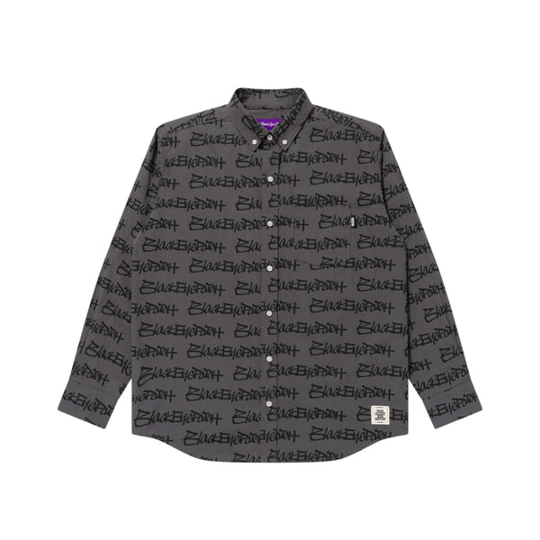 FASTHAND Script Cotton Long Sleeve Shirt, Charcoal