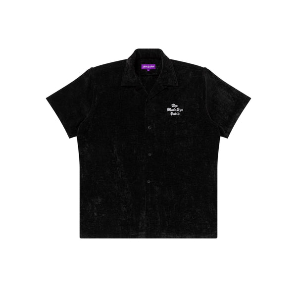 BEP TIMES Open Collared Velour Short Sleeve Shirt, Black
