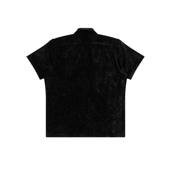 BEP TIMES Open Collared Velour Short Sleeve Shirt, Black