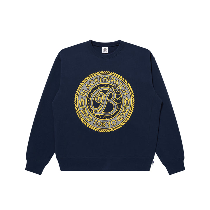 REFLECTIVE VINTAGE B EMBLEM CREW SWEAT NAVY