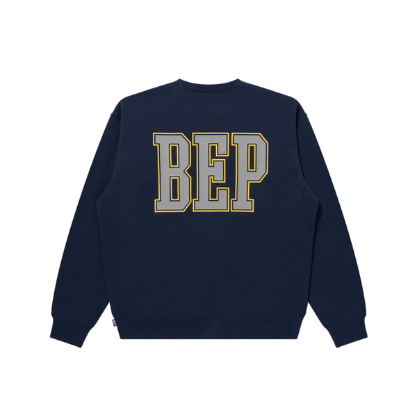 REFLECTIVE VINTAGE B EMBLEM CREW SWEAT NAVY