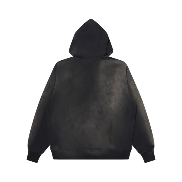 STENCIL LOGO EMBROIDERED FADED HOODIE BLACK