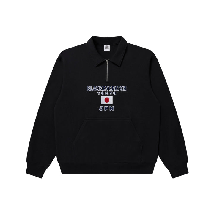 JPN FLAG EMBROIDERED HALF ZIP SWEAT BLACK