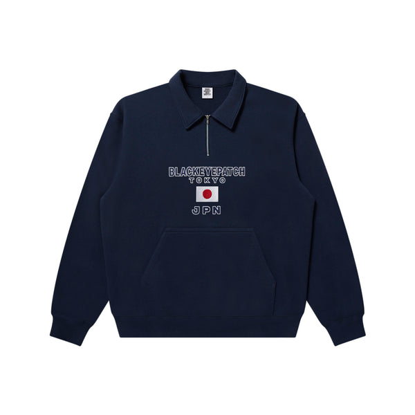 JPN FLAG EMBROIDERED HALF ZIP SWEAT NAVY
