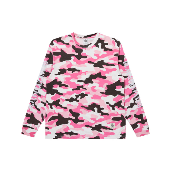 STENCIL LOGO EMBROIDERED L/S TEE PINK CAMO
