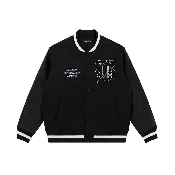 OE BIG B MELTON VARSITY JACKET BLACK