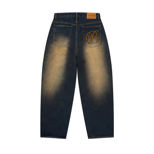 B EMBLEM BAGGY JEANS DARK INDIGO