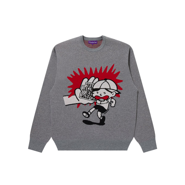 TOBIDASHI OG LABEL KNIT SWEATER GRAY