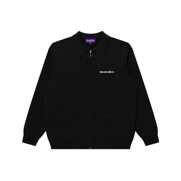 OE LOGO EMBROIDERED COLLARED ZIP KNIT BLACK