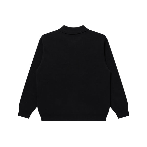 OE LOGO EMBROIDERED COLLARED ZIP KNIT BLACK