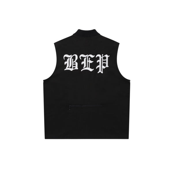 3 LETTER OE WASHED BIKER VEST BLACK