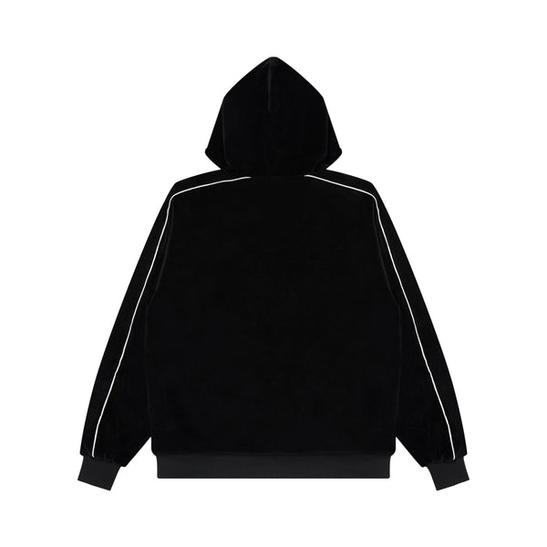 OG LABEL PIPED SLEEVES VELOUR ZIP HOODIE BLACK