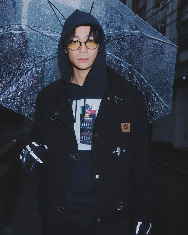 OG LEATHER PATCHED FIREMAN DUCK JACKET BLACK