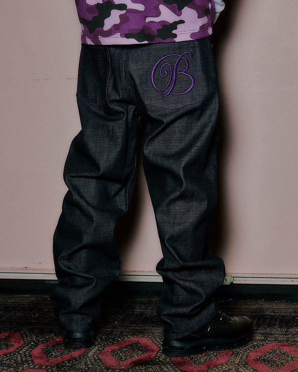 B EMBLEM DENIM PANTS DARK INDIGO