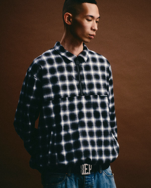 COLLARED HALF ZIP FLANNEL PULLOVER