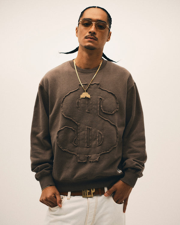 DOLLAR SIGN PIGMENT CREW NECK BROWN