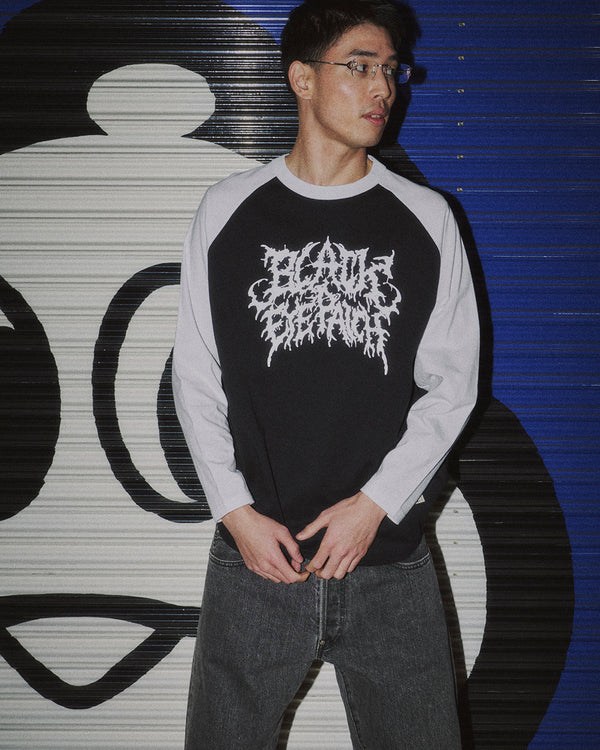 GRINDCORE LOGO RAGLAN L/S TEE BLACK/WHITE