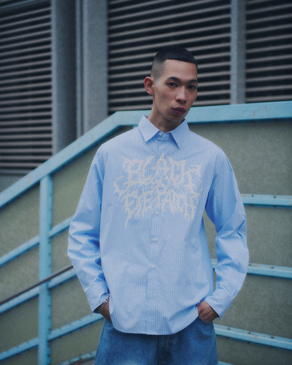 GRINDCORE LOGO STRIPED L/S SHIRT BLUE