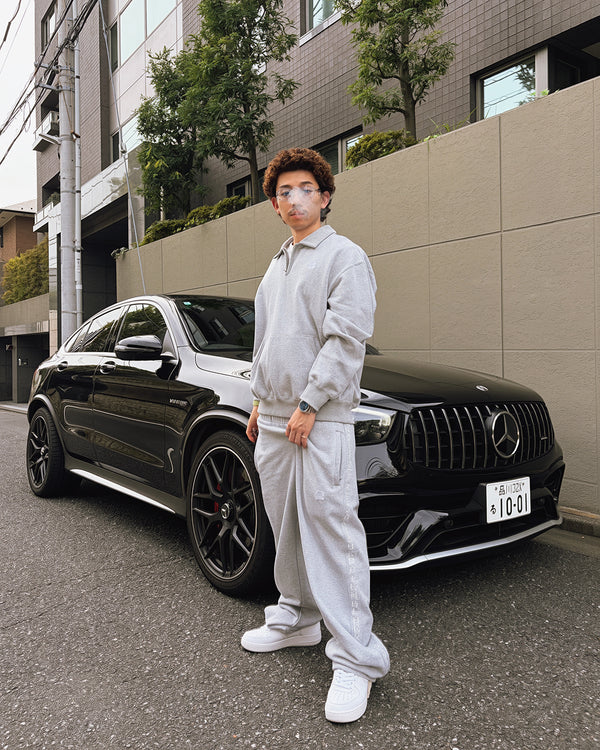 KANJI TAPED HEAVYWEIGHT HALF ZIP SWEAT HEATHER GRAY